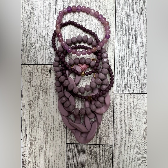 Muted Purple Color Boho Chic Stacked Bracelet Set - Trendy Layered Bracelet Set - Picture 5 of 7